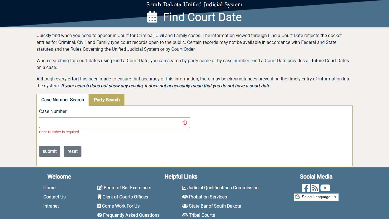 UJS Find Court Date