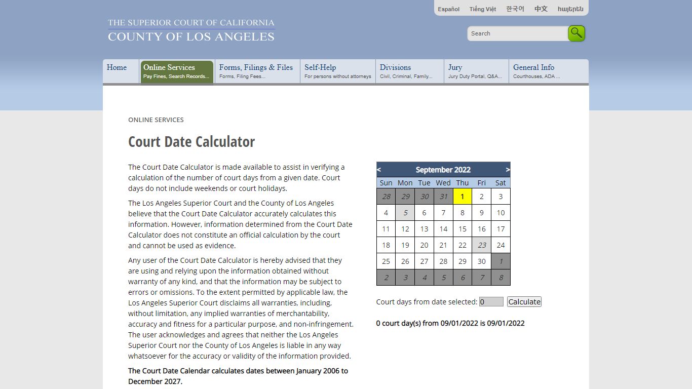 Court Date Calculator - Online Services - LA Court